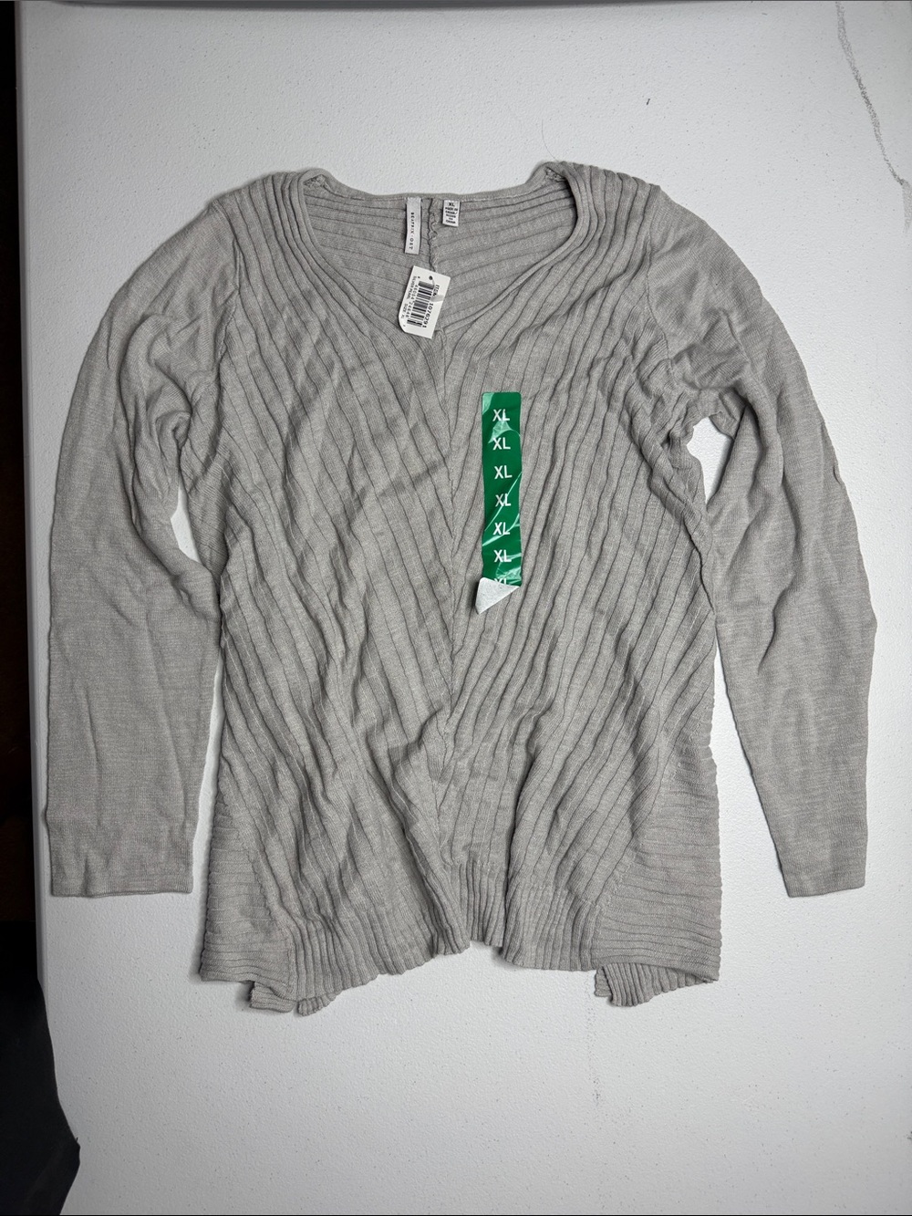 Women's V-Neck Ribbed Lightweight Hoodie Sweater - Gray